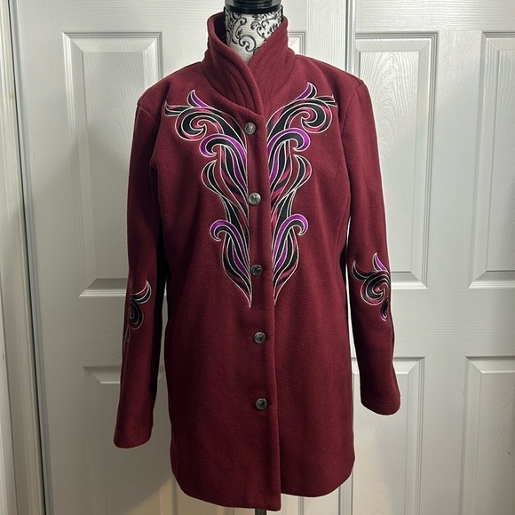 Bob Mackie Burgundy Design Long Coat S - Picture 1 of 6